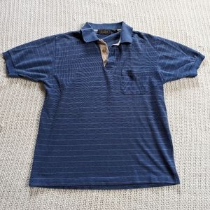 VTG 80s Thin Stripe Blue Polo Shirt Men's Medium Mod Retro Skater FINALIST Tag